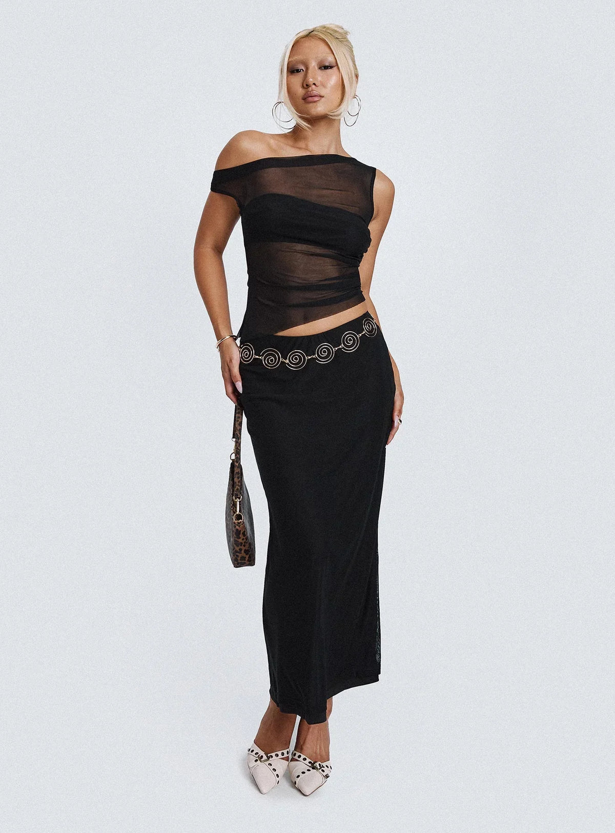Aristocrat One Shoulder Mesh Set Black