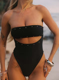Imika Keyhole Stud One Piece Bikini Black