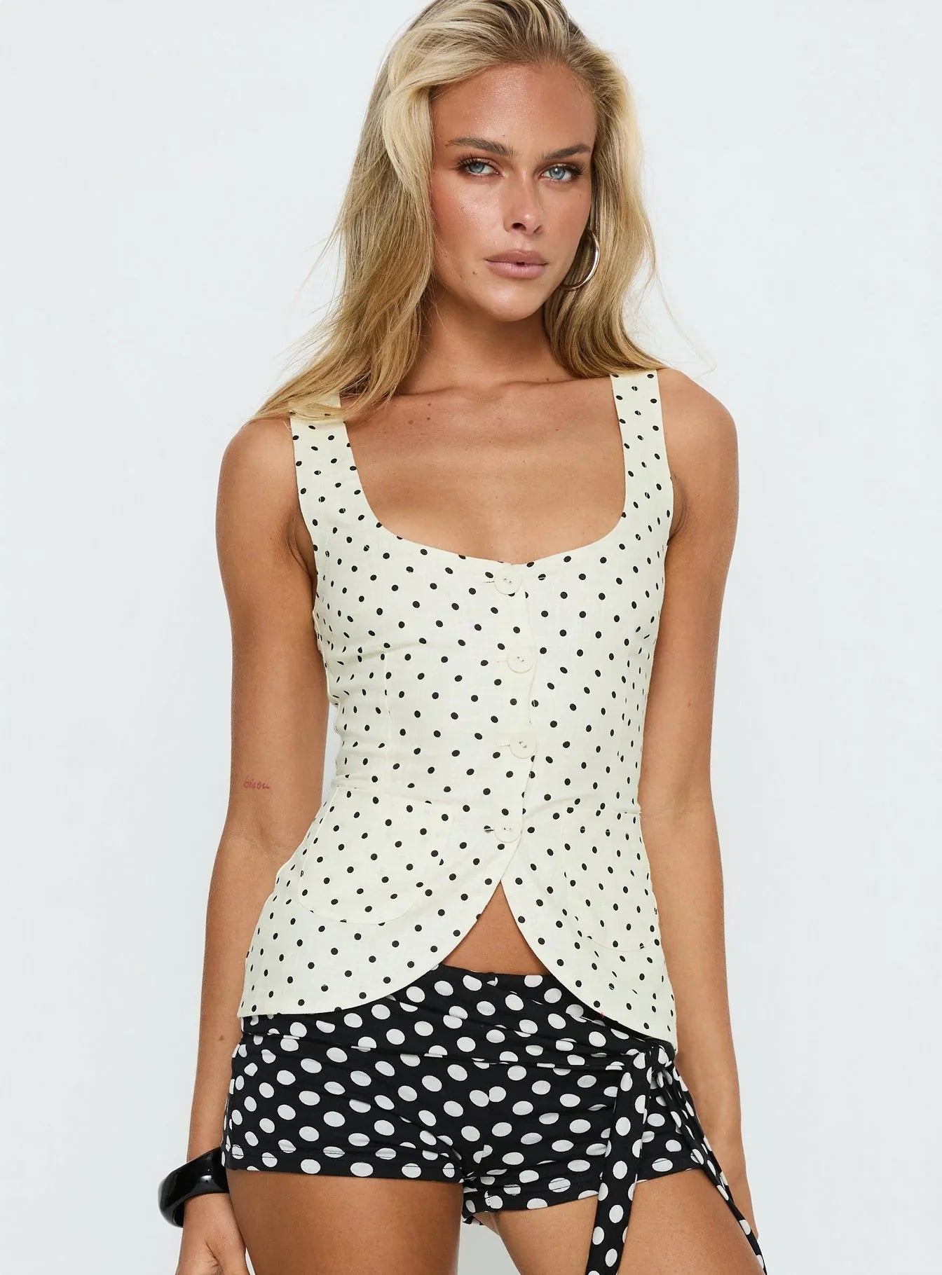Spirito Vest Top White Polka