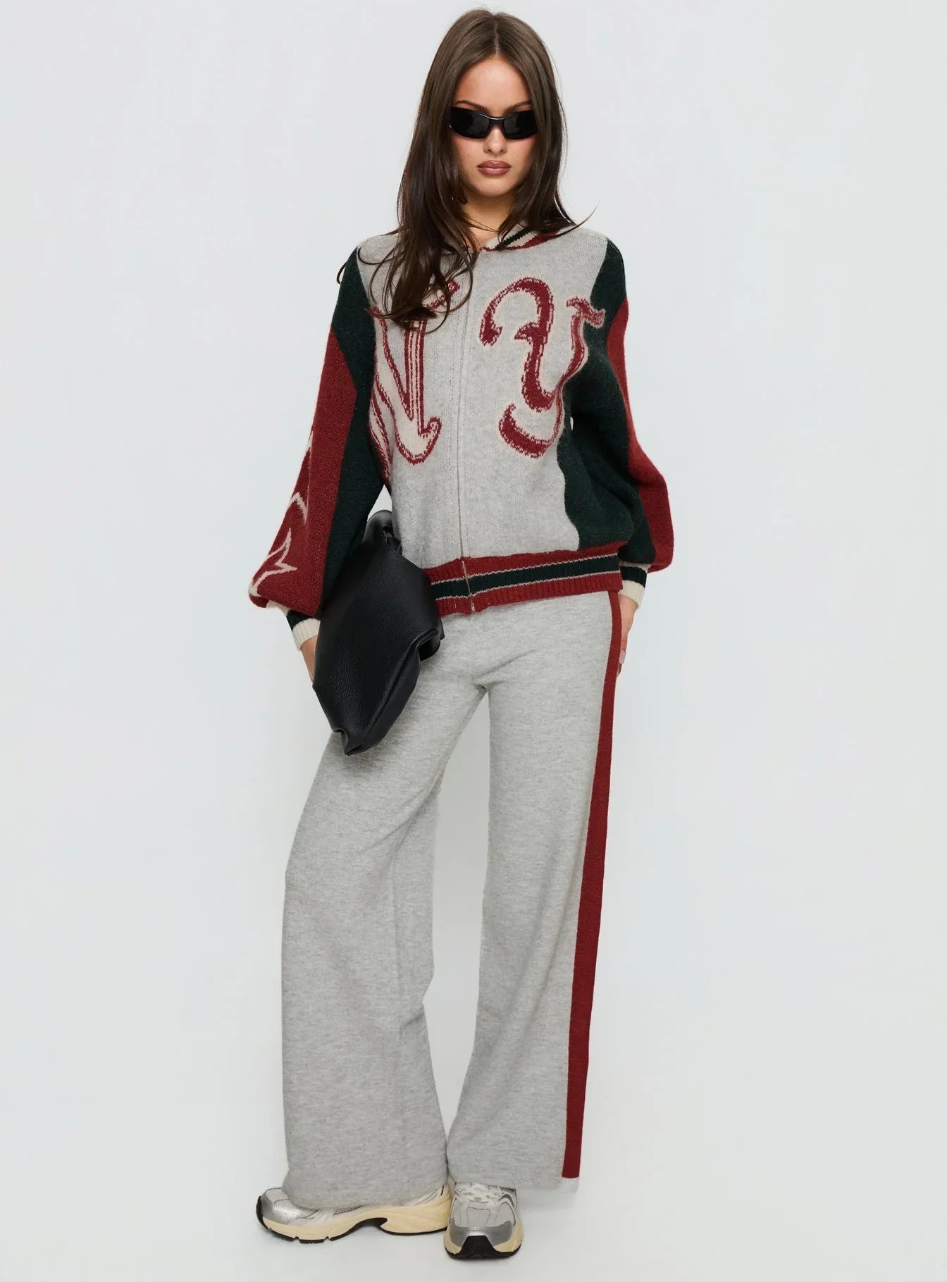 Brandyce Straight Leg Knit Pants Grey Red