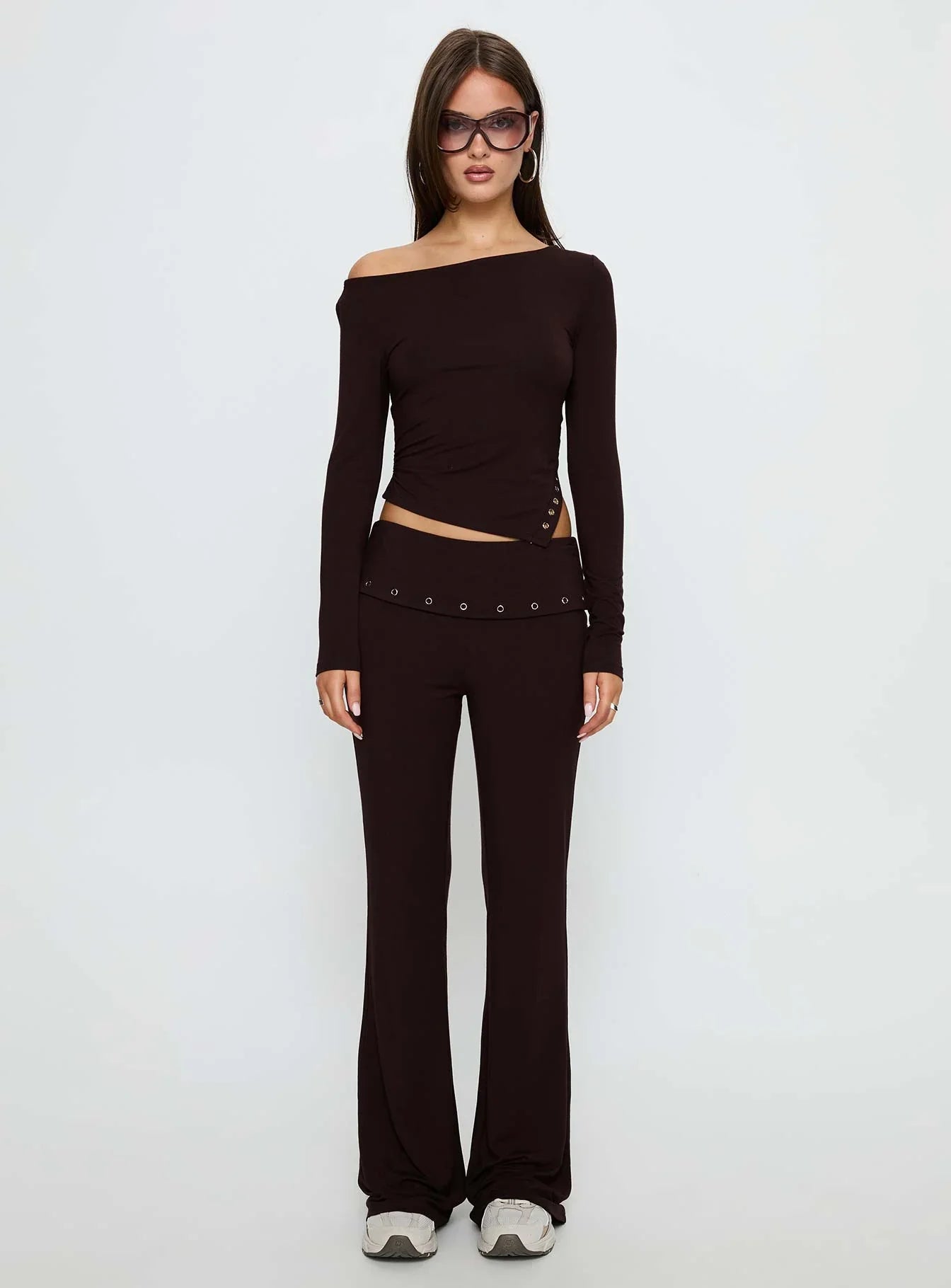 Wynna Eyelet Foldover Pants Chocolate