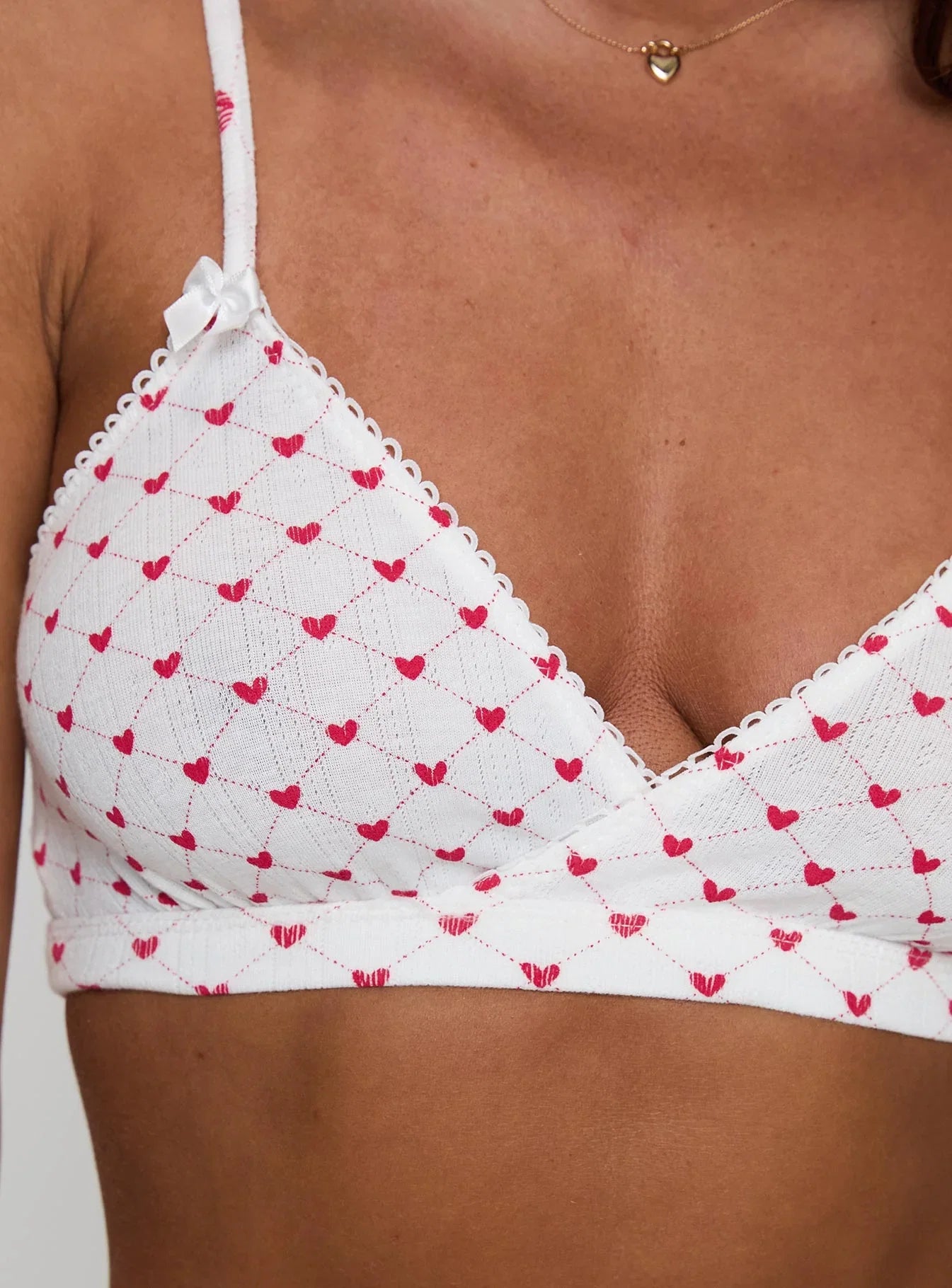Slumber Pointelle Sleep Bralette White Red