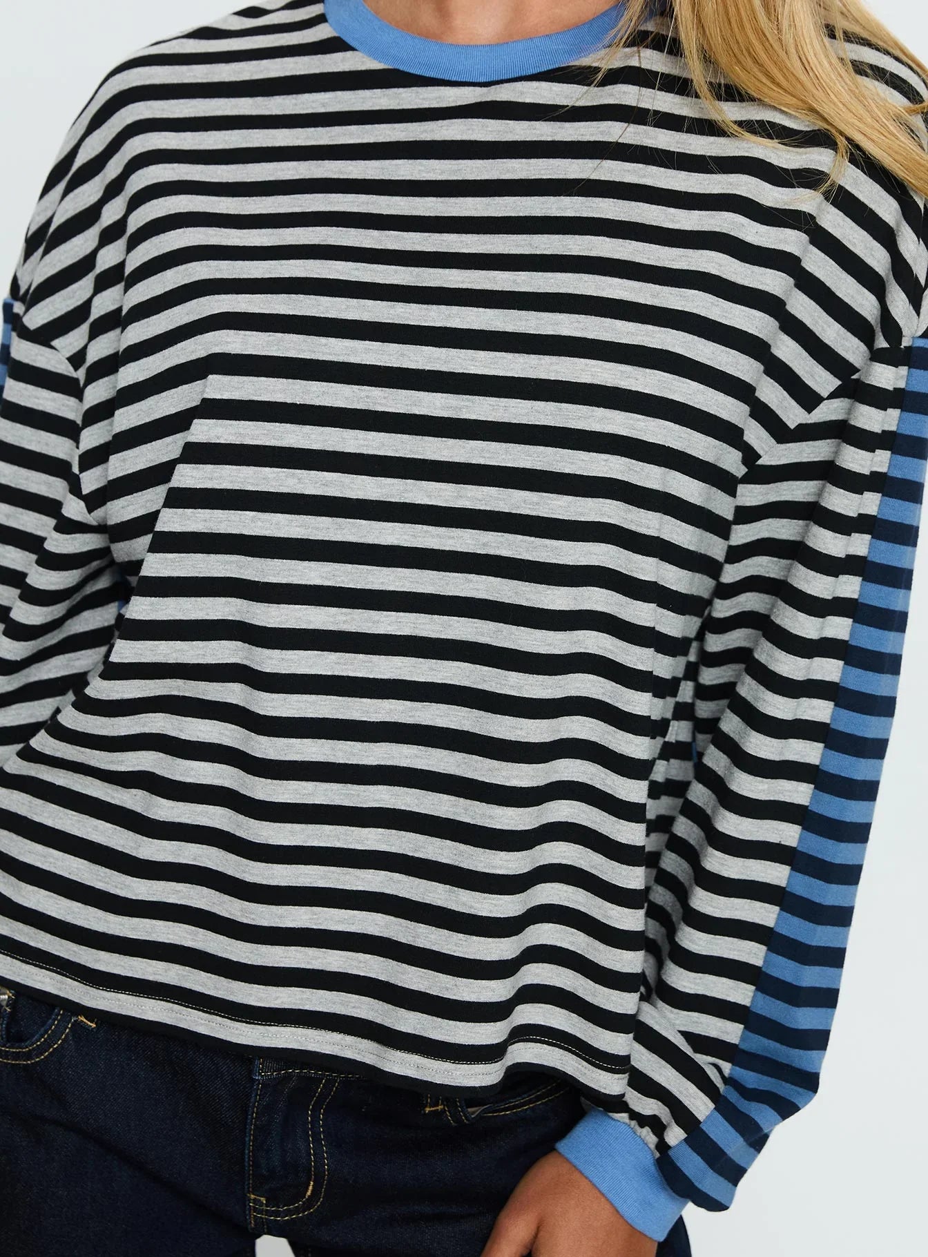 Taysha Long Sleeve Top Black Grey Stripe