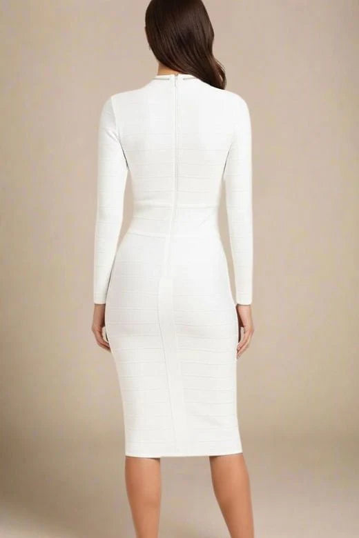 Brooke Long Sleeve Bandage Midi Dress White Pearl