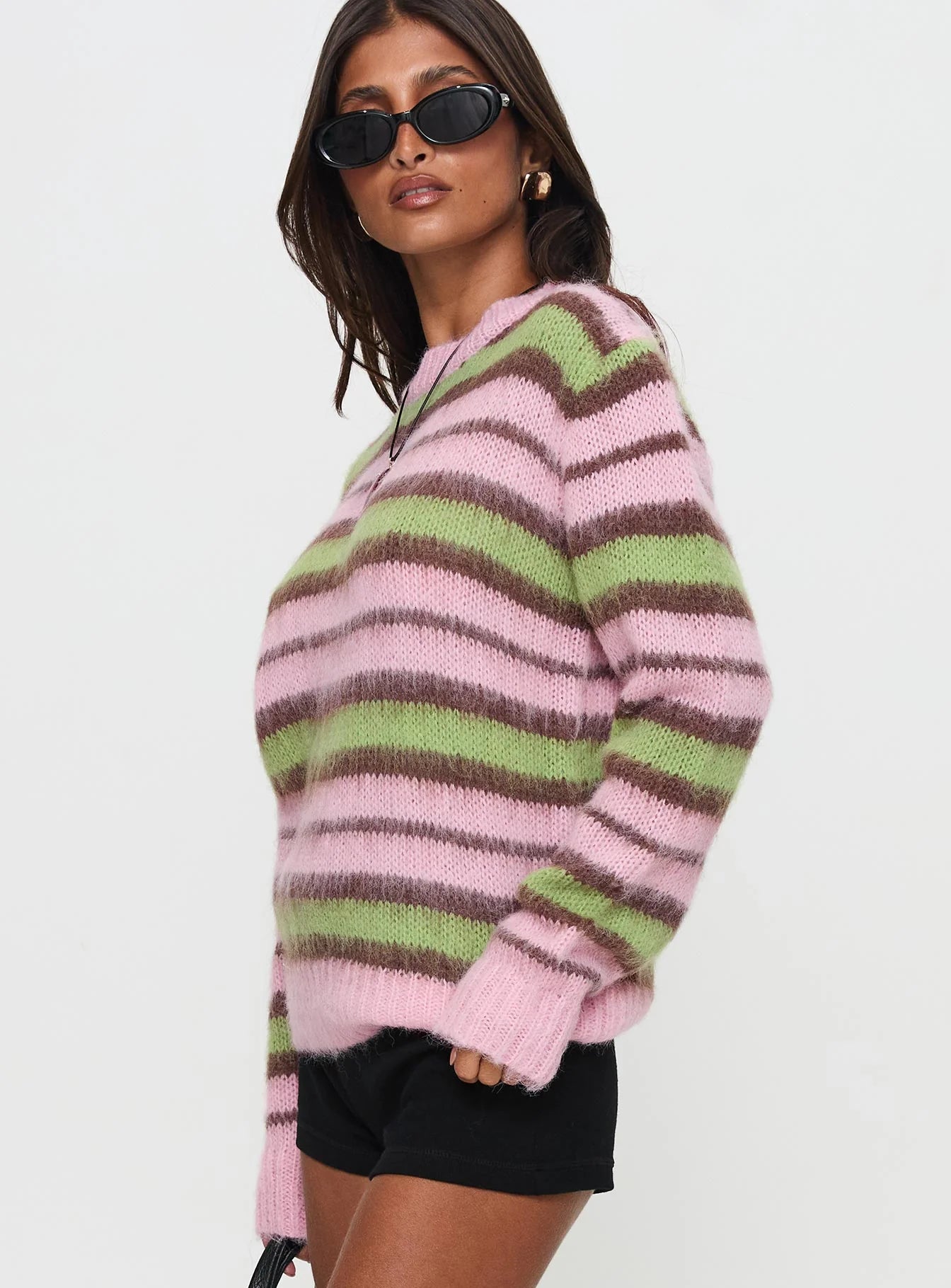 Maysie Crew Neck Knit Sweater Green Pink
