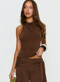 Katiana High Neck Cowl Top Brown