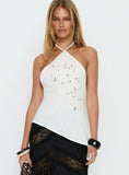 Bonanza Asymmetrical Halter Top White