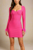 Erin Long Sleeve Bandage Mini Dress Hot Pink