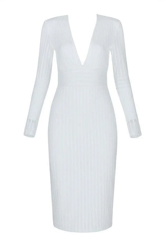 Olivia Long Sleeve Bandage Midi Dress White Pearl Sale