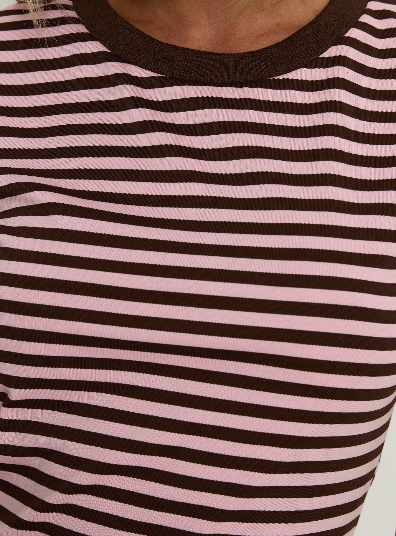 Settle Down Short Sleeve Mini Dress Pink Brown Stripe