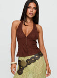 Movie Stars Faux Suede Halter Top Brown