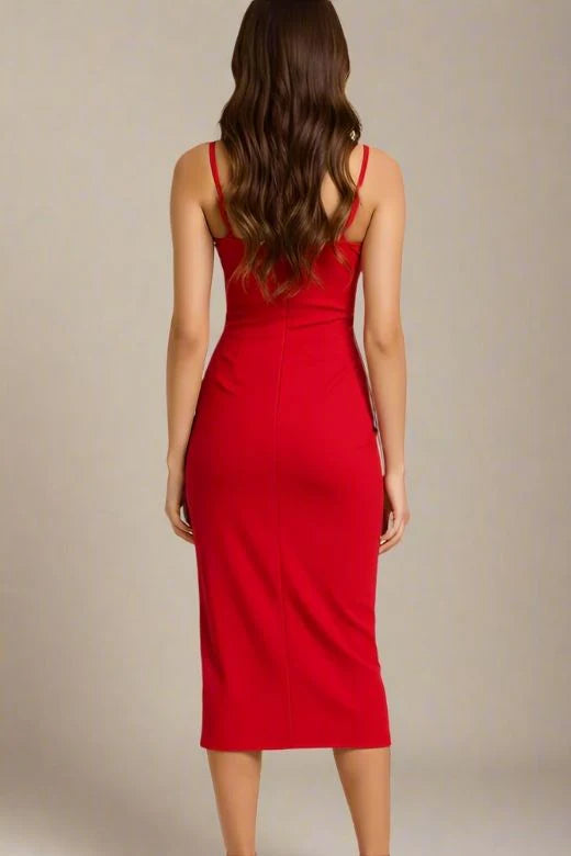 Blanche Bandage Midi Dress Lipstick Red