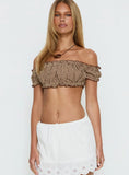 We Can't Stop Ruched Strapless Top Brown Gingham