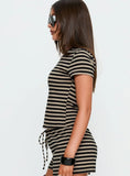 Settle Down Baby Tee Black / Beige Stripe