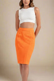 Pencil Bandage Knitted Knee Length Skirt Apricot Orange