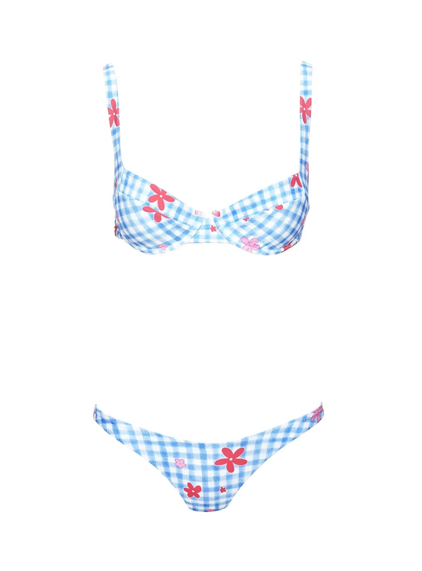 Love Letters High Cut Cheeky Bikini Bottoms Gingham Floral