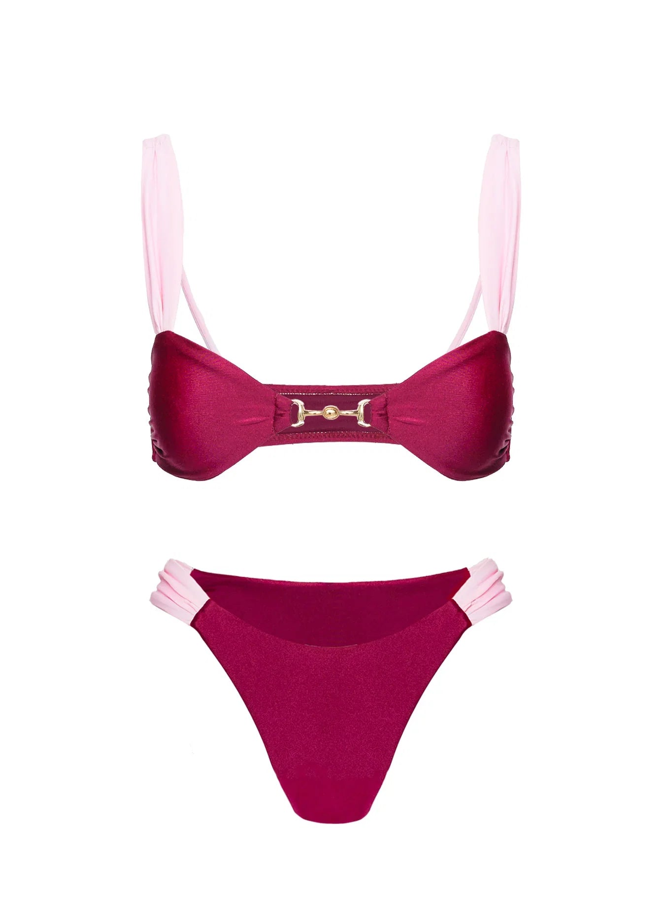 Siamese Ruched Bikini Bottom Red Pink