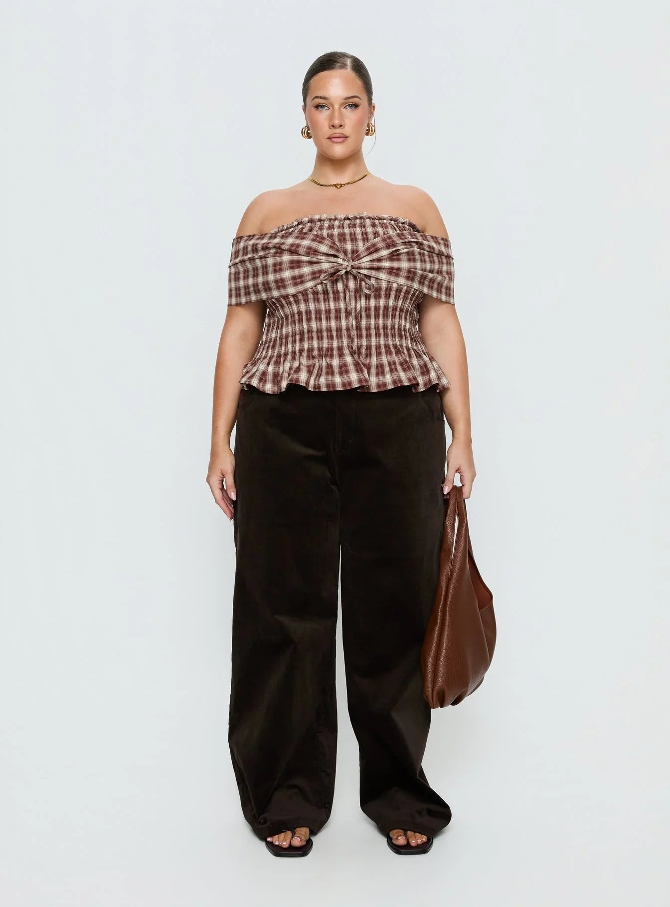 Kenza Wide Leg Corduroy Pant Brown Curve