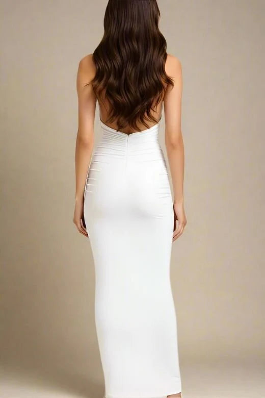 Bella Bodycon Wrap Maxi Dress White Pearl