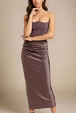 Hope Bodycon Wrap Maxi Dress Coffee Brown