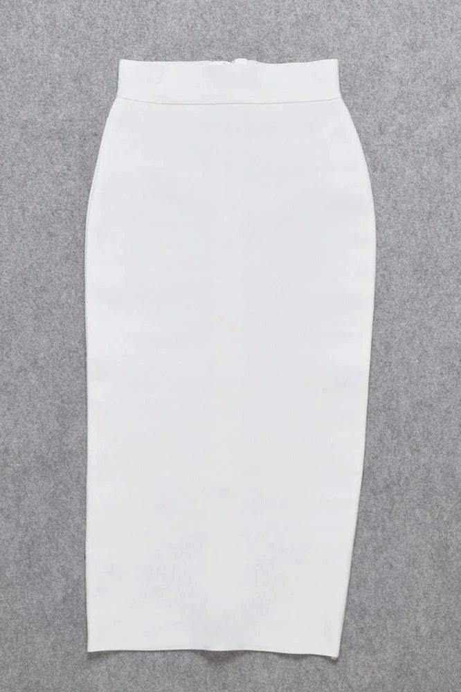 Pencil High Waist Bandage Midi Skirt White Pearl