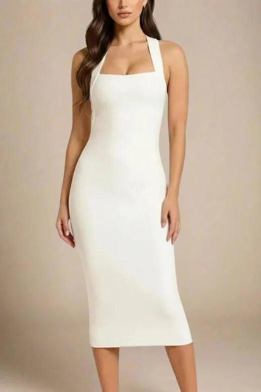 Raya Bodycon Midi Dress White Pearl