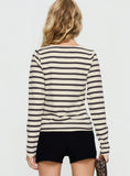 Marvella Button Up Long sleeve Top Dark Grey Cream Stripe