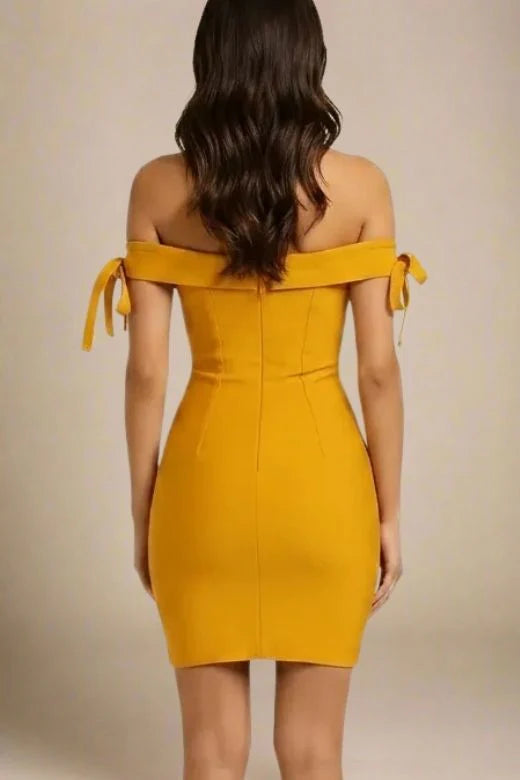 Penelope Bandage Mini Dress Mustard Yellow