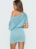 Kysa Off Shoulder Knit Mini Dress Ocean Blue