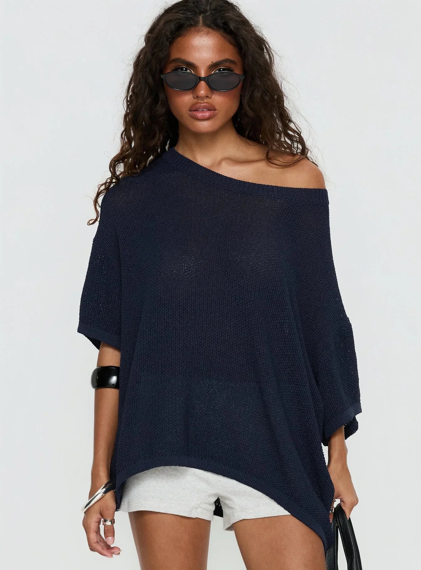 Seara Off Shoulder Knit Top Navy