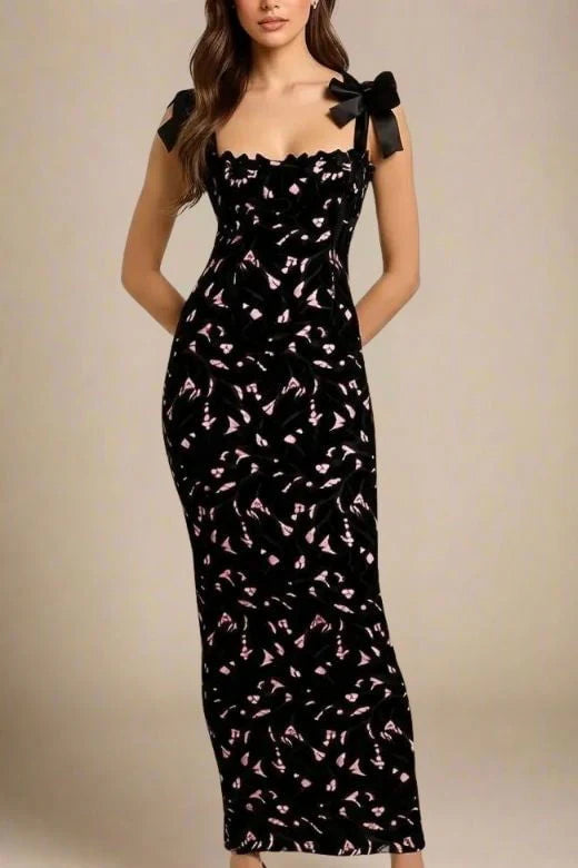 Odette Bodycon Lace Maxi Dress Classic Black