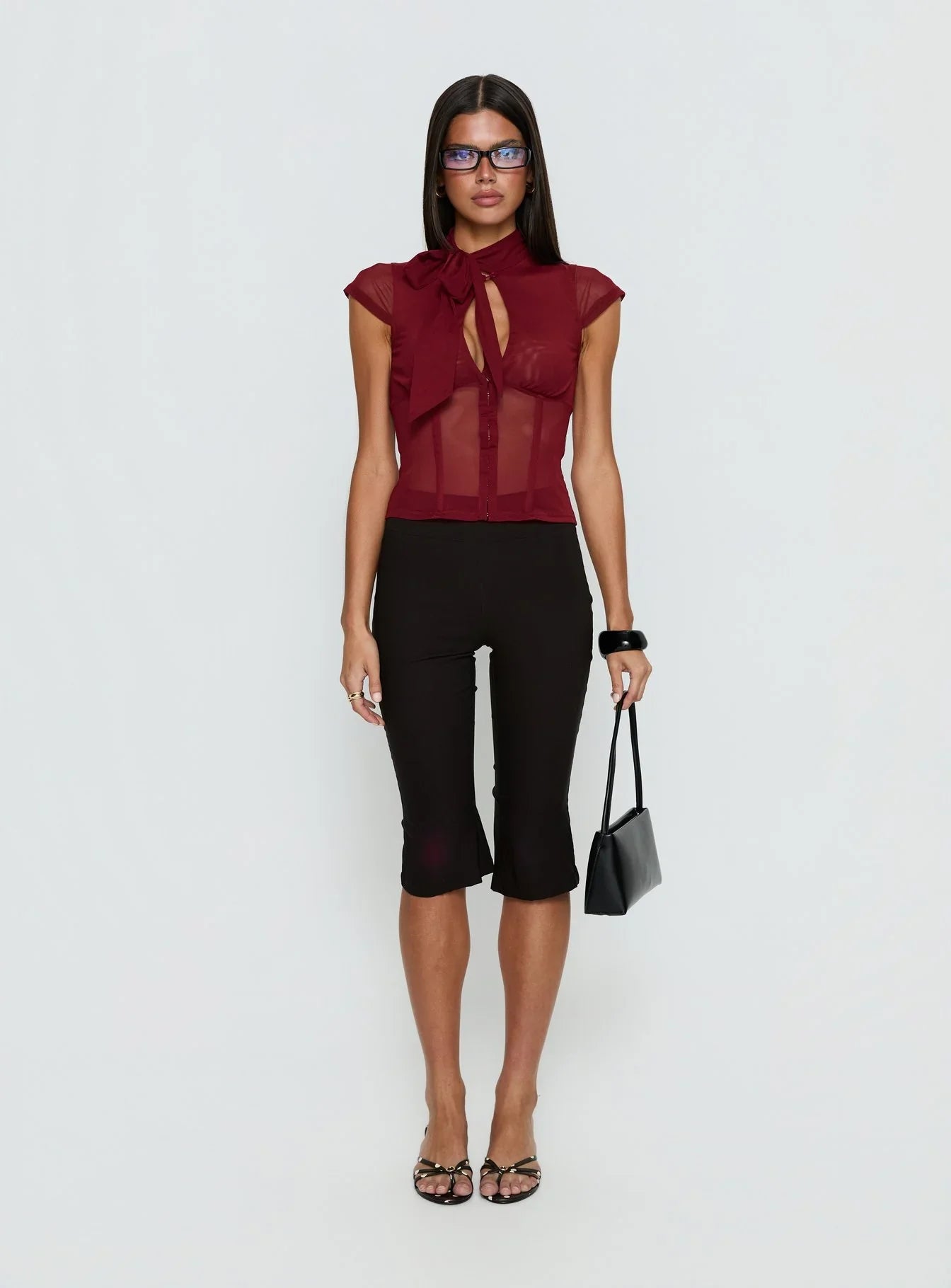 Anistasia Mesh Keyhole Corset Top Burgundy