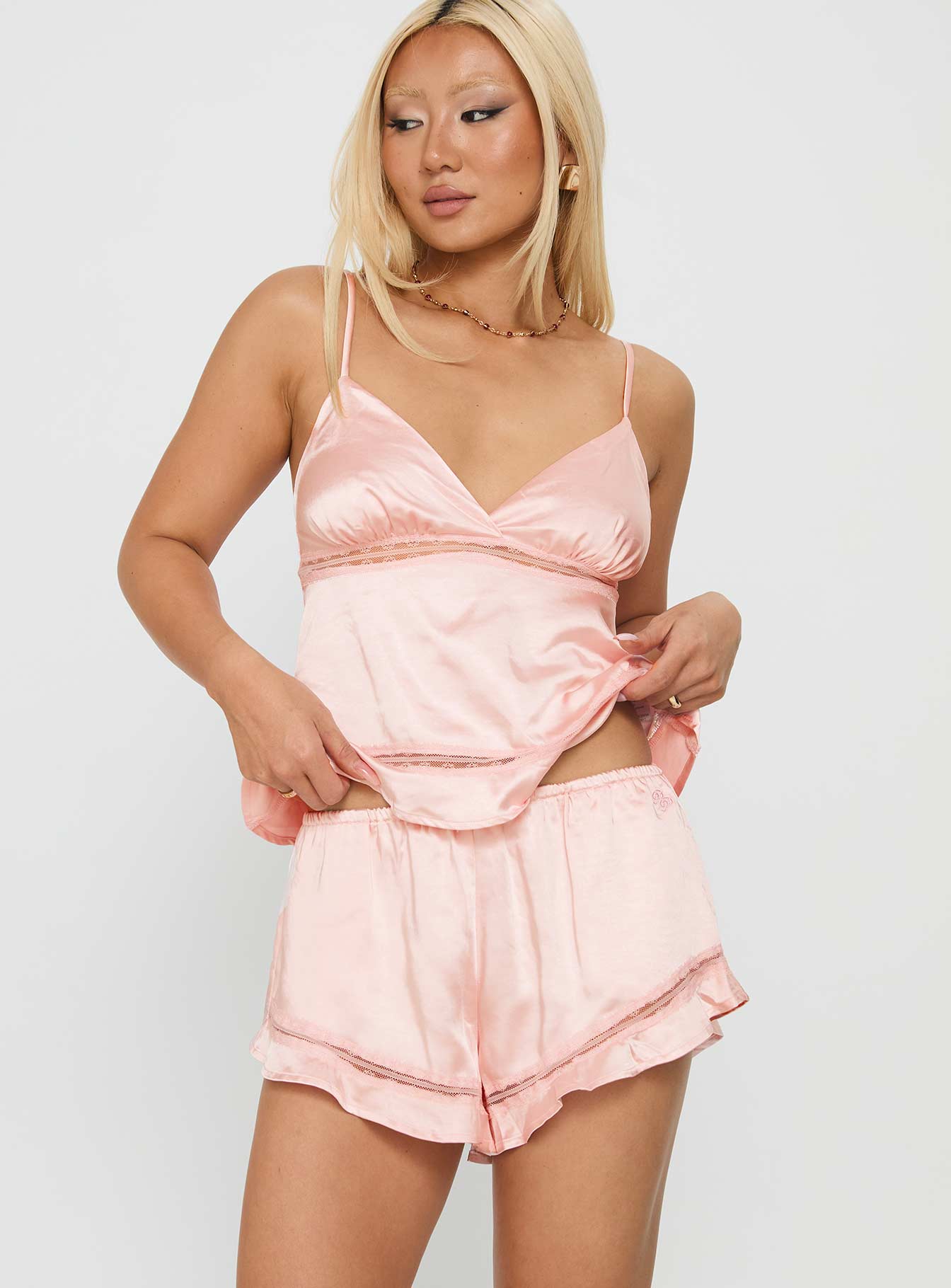 Restful Sleep Satin Frill Set Pale Pink