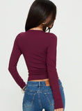 Yubin Keyhole Long Sleeve Jersey Top Deep Purple