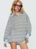 Aleka Long Sleeve Rugby Jersey Grey Blue Stripe