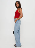 Hawke Frayed Mid Rise Straight Leg Jeans Mid Blue