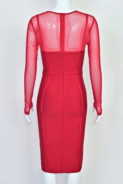 Lexi Long Sleeve Bodycon Midi Dress Lipstick Red