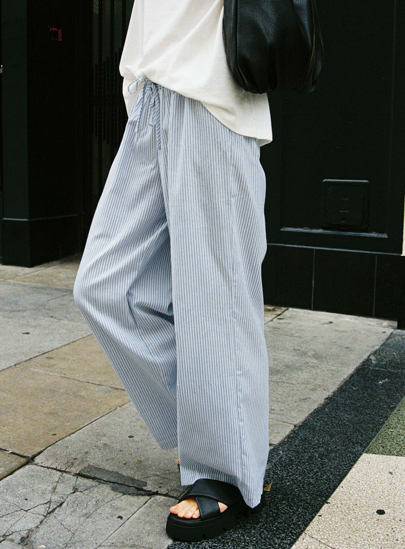 Holiday Tie Front Pant Blue White Stripe