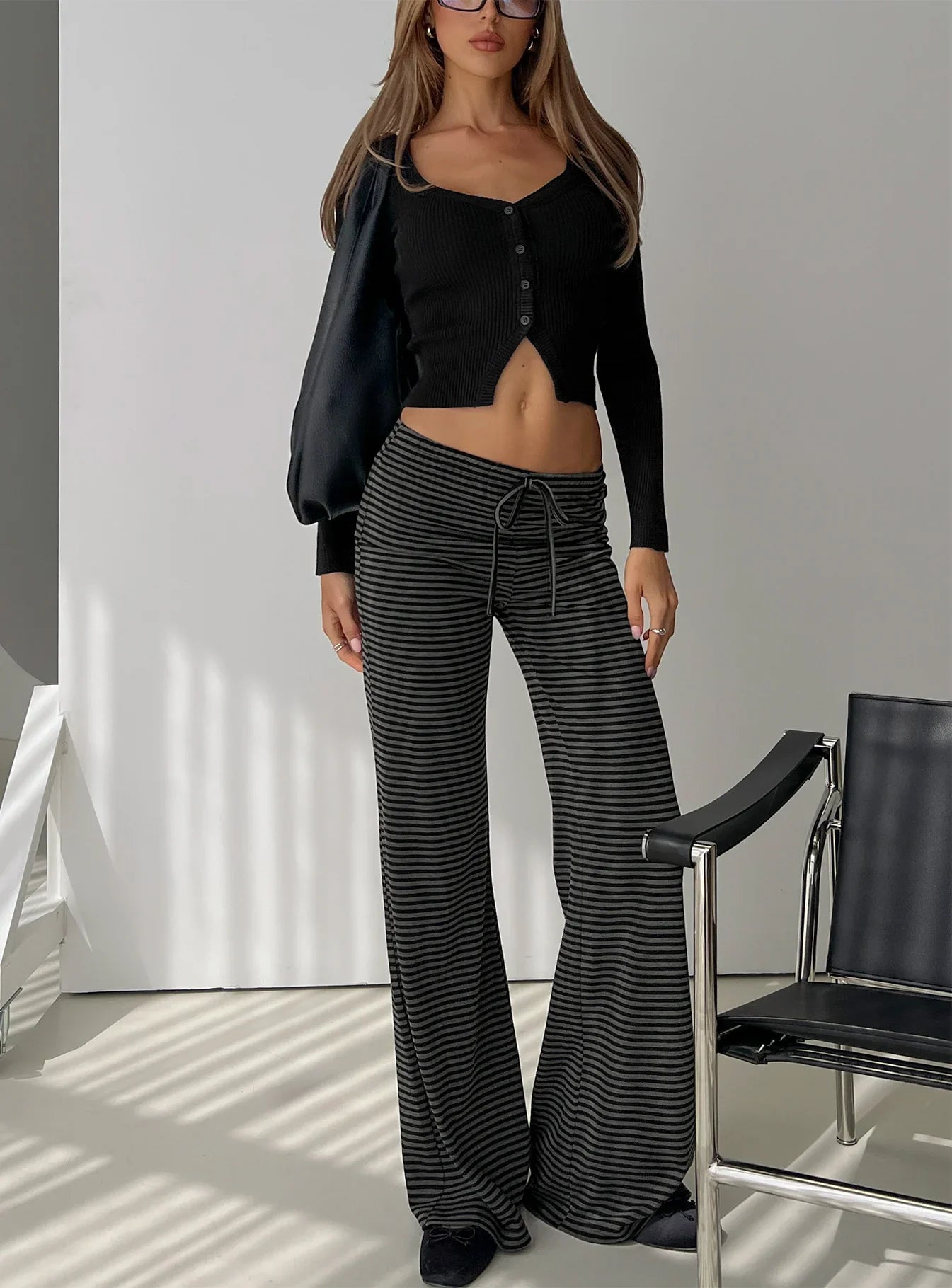 Alfreda Jersey Pants Grey Black Stripe