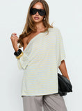 Winny Off Shoulder Tee Grey Marle / Lemon Stripe