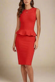 Leni Bandage Top and Knee Length Skirt Set Lipstick Red
