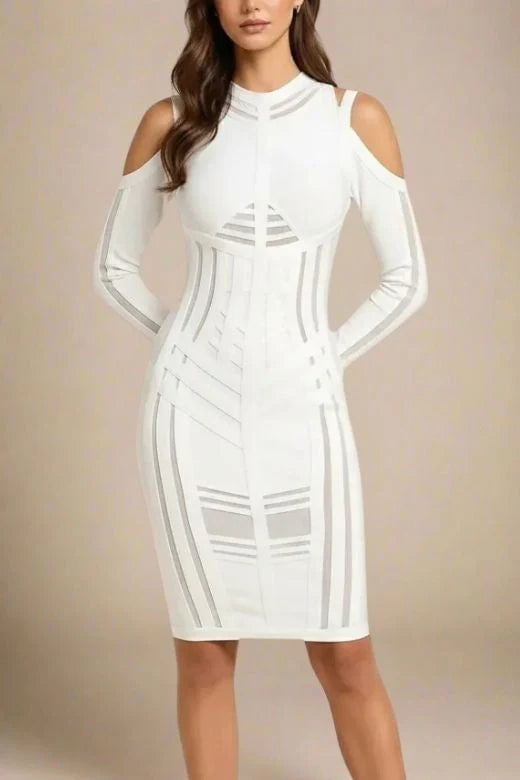 Amelia Long Sleeve Bandage Dress White Pearl