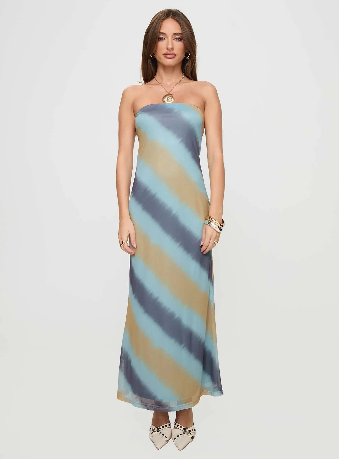 Celik Strapless Maxi Dress Blue Brown