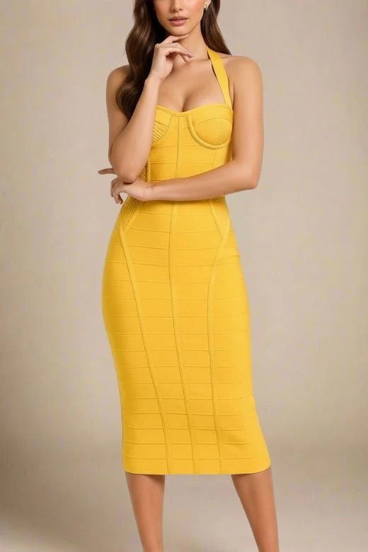 Isabella Bandage Midi Dress Mustard Yellow