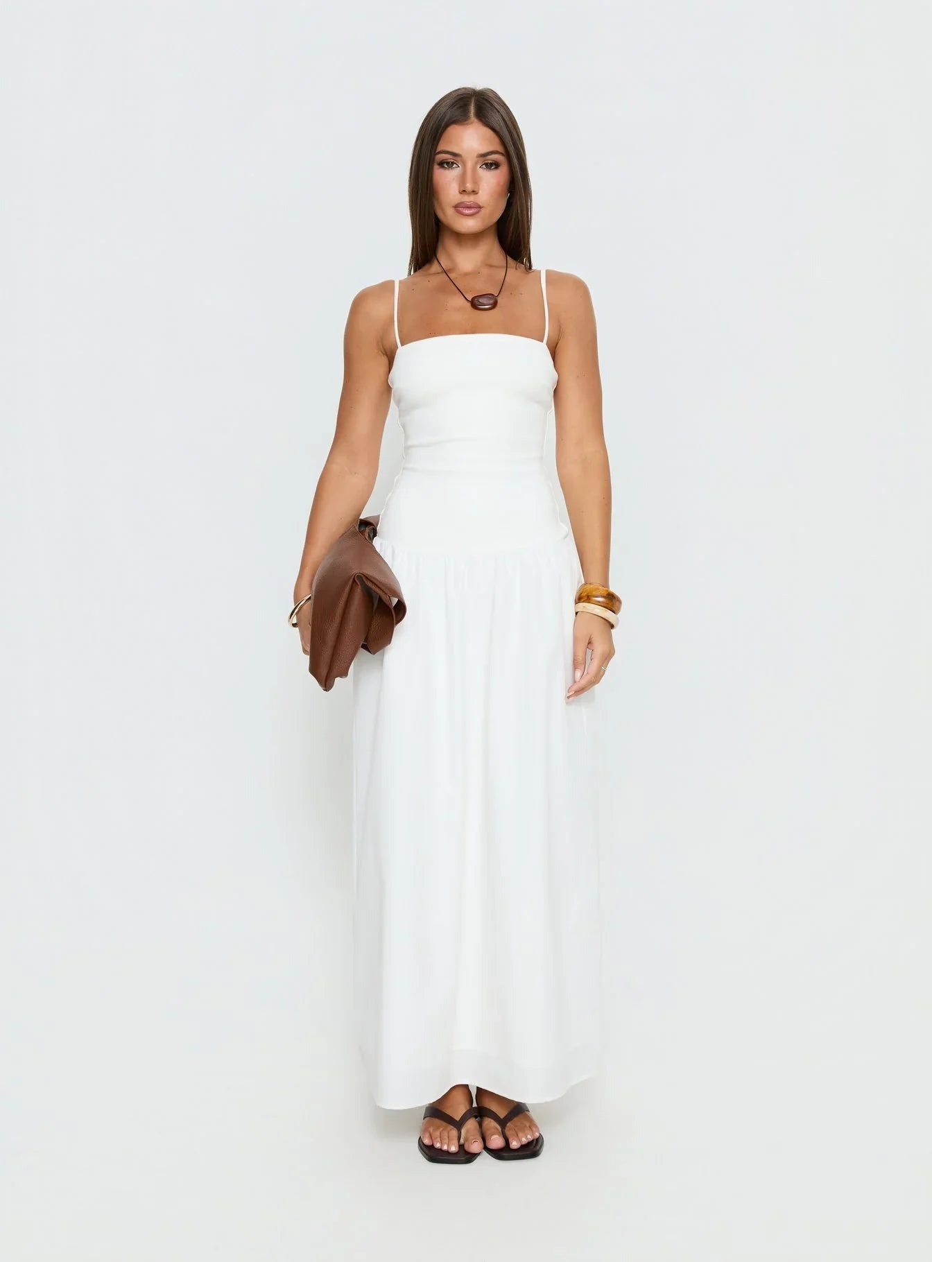 Erroll Drop Waist Knit Maxi Dress White