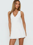 Splashy Lace Trim Mini Dress White