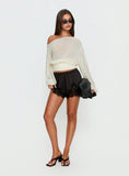 Parisse Satin Lace Trim Shorts Black