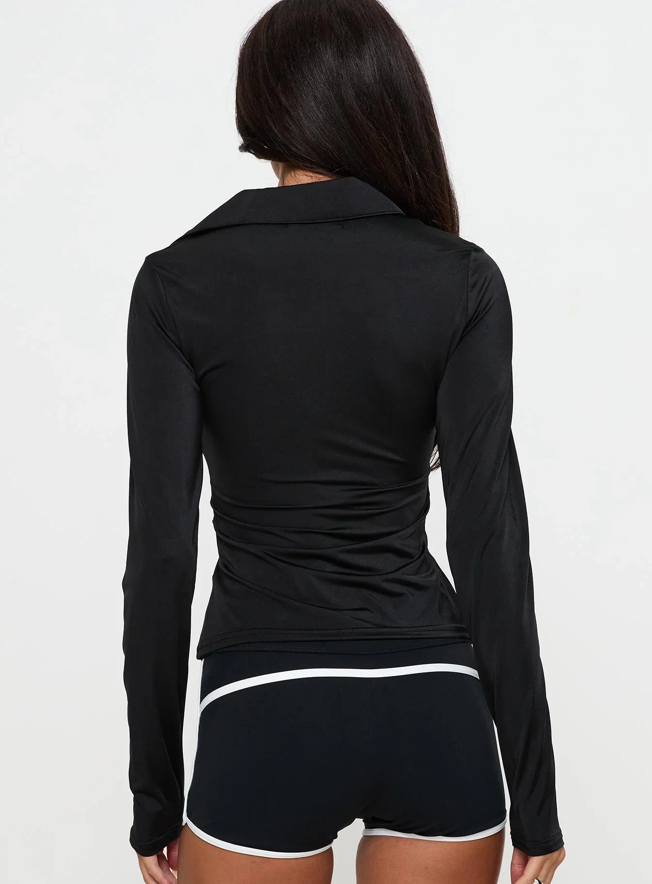 Celosiah Zip Up Collared Top Black