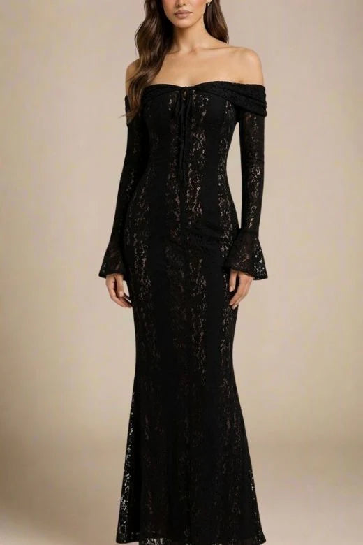 Rose Long Sleeve Bodycon Maxi Dress Classic Black