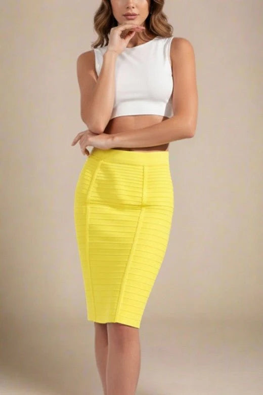 Pencil Bandage Knitted Knee Length Skirt Sun Yellow